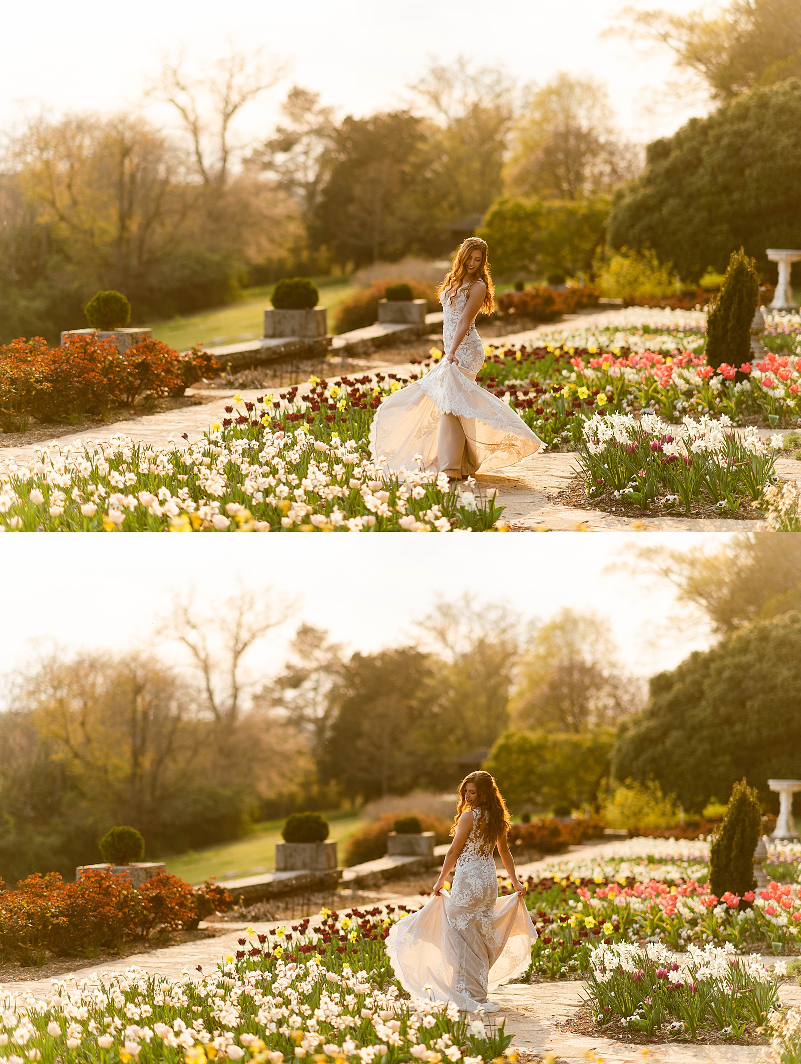 Bride dancing in tulip field by Richmond Elopement Photographer