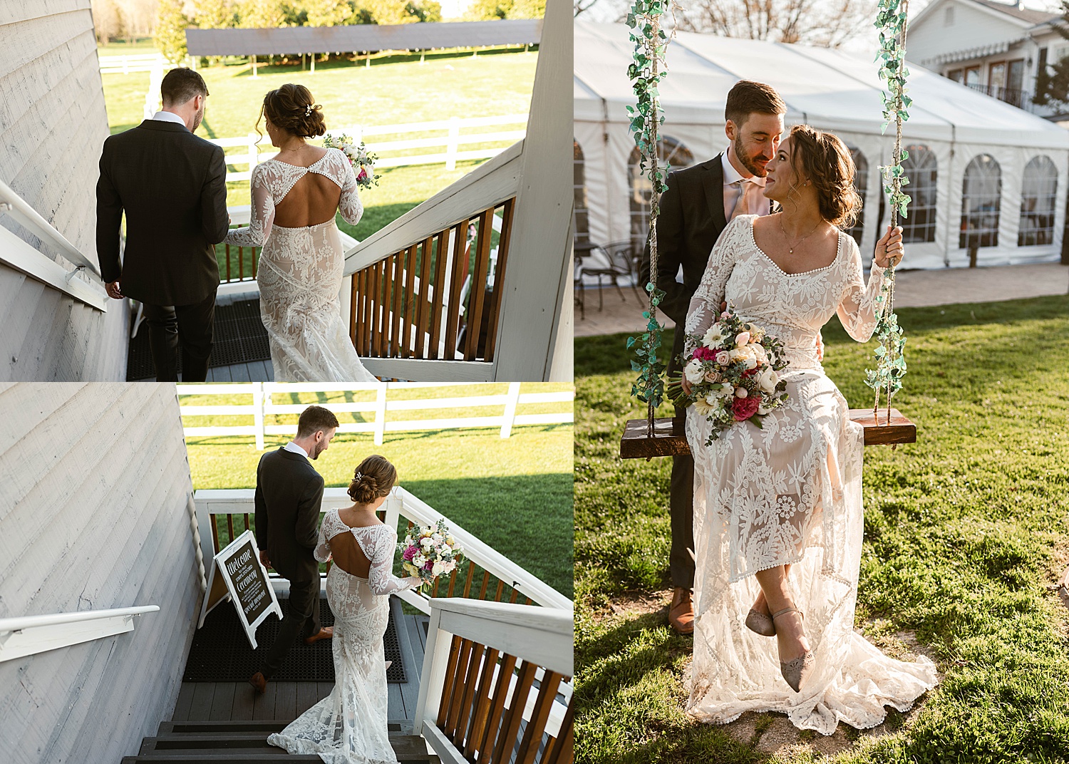 Groom swinging bride on outdoor swing by Virginia Wedding Photographer 