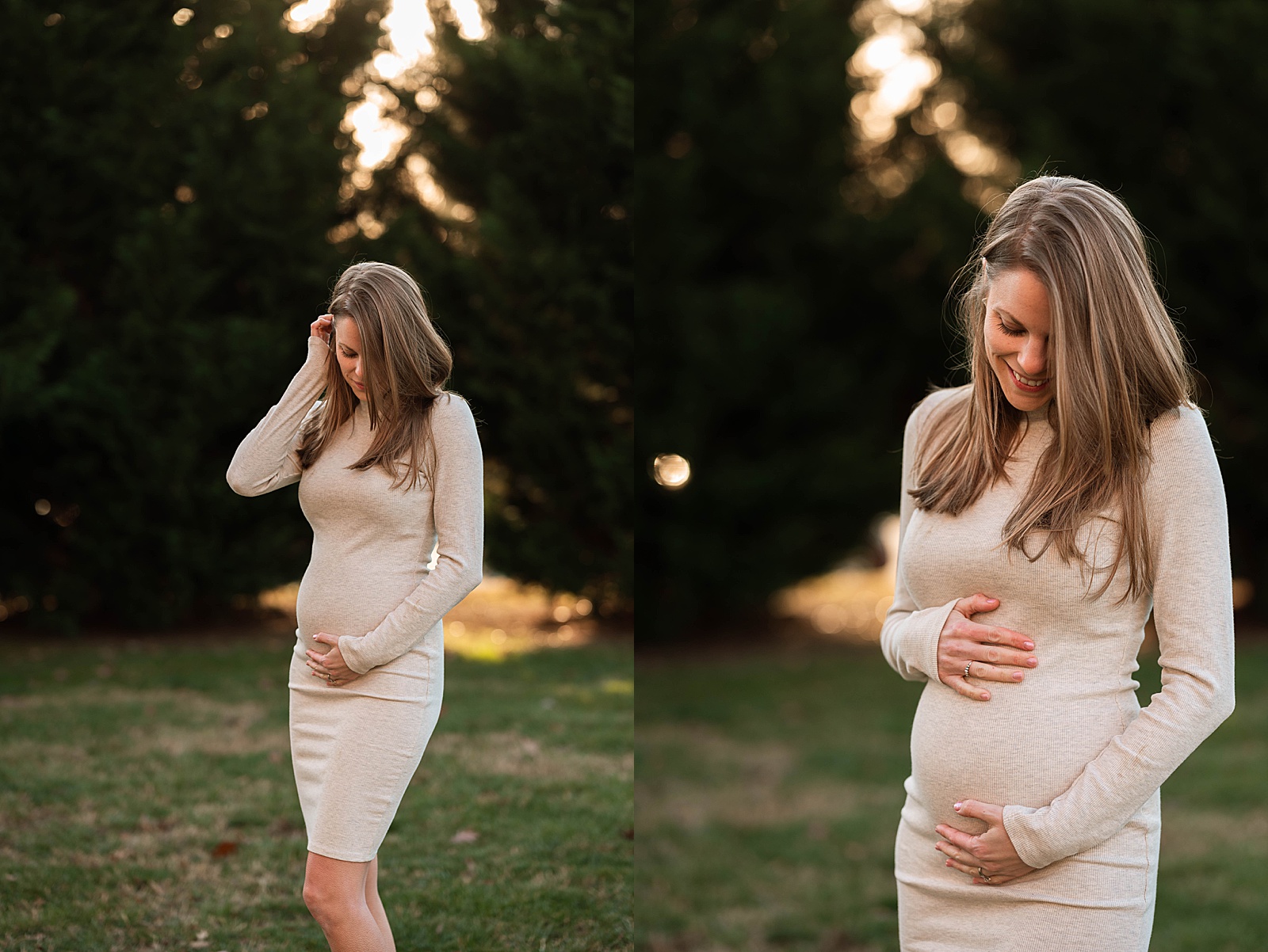expecting mom cradling her bump by Richmond portrait photographer