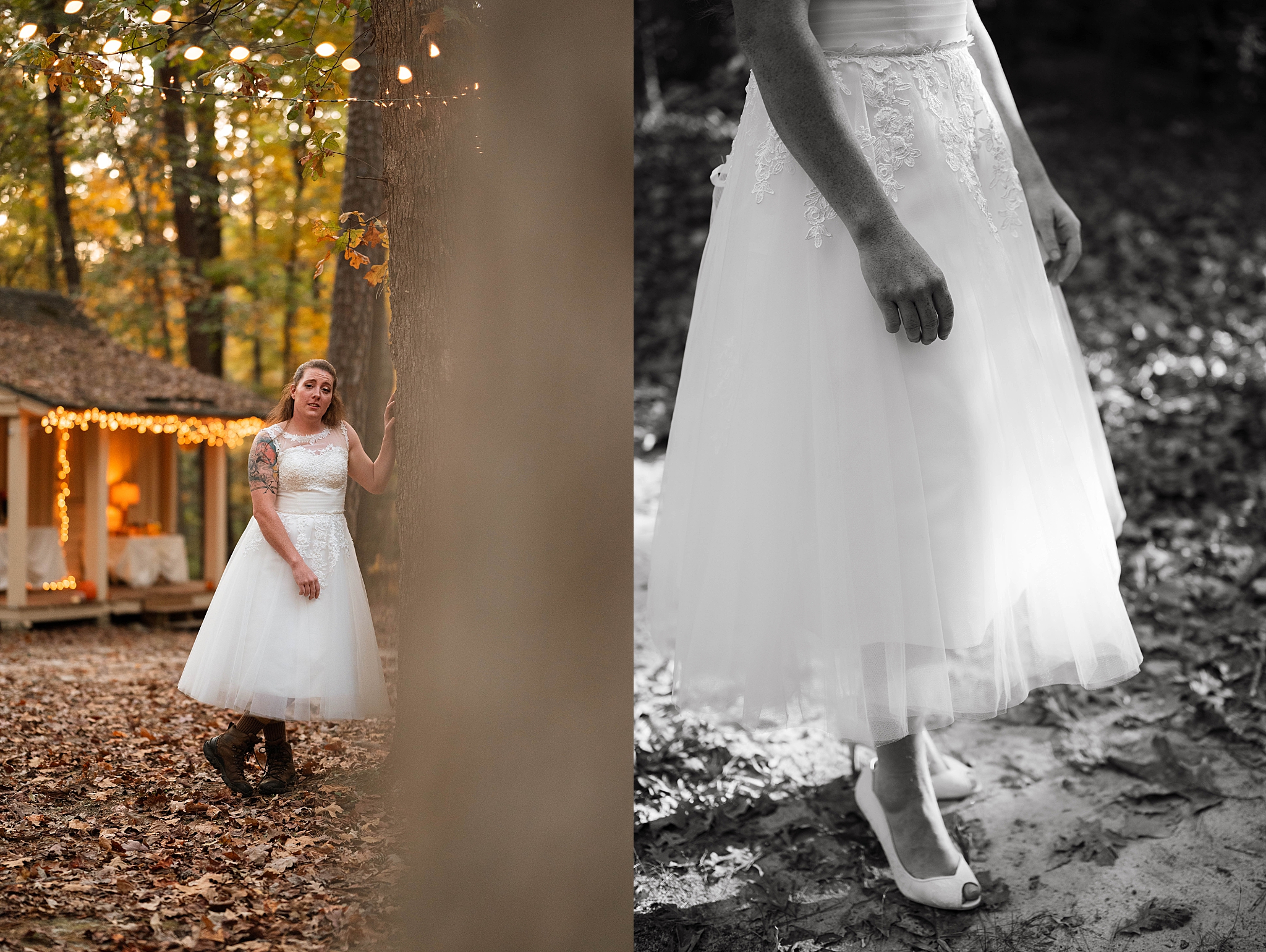 woman stands in white dress wearing hiking boots by Virginia photographer