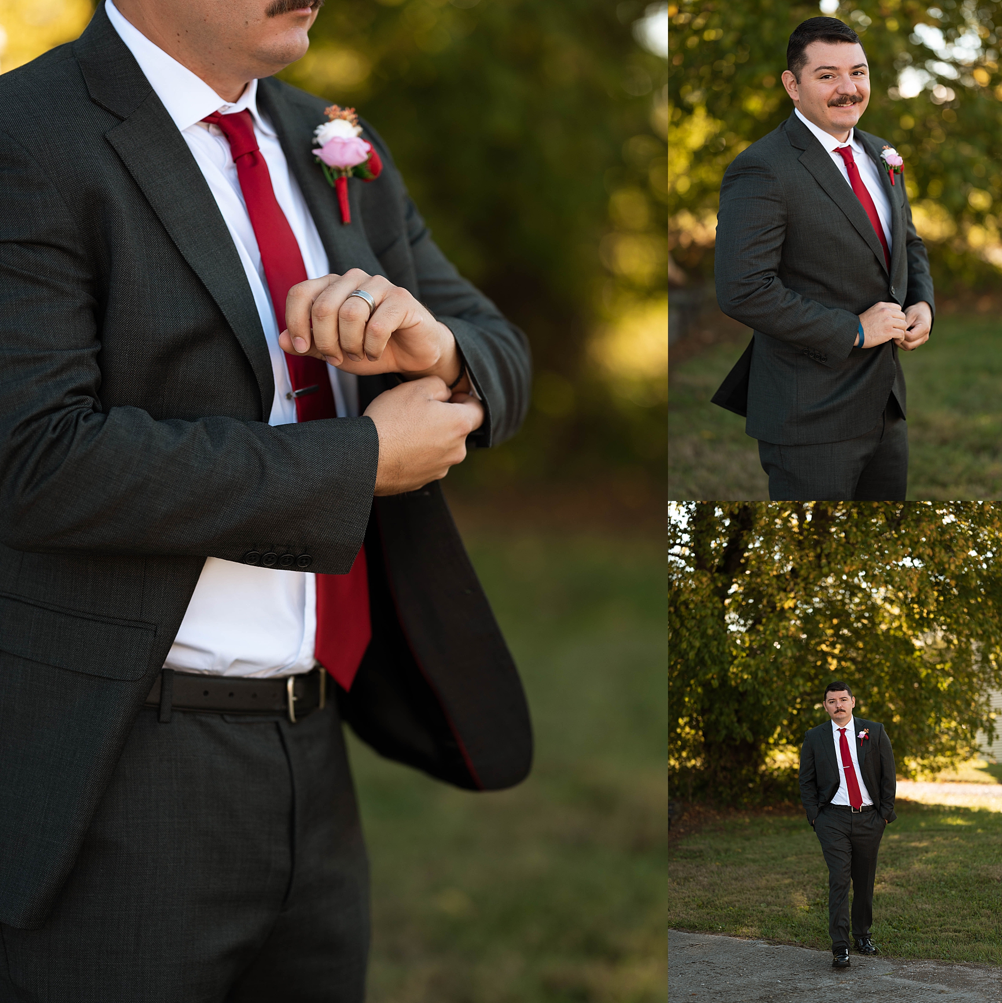 groom adjusts his suit by Hannah Louise Photo